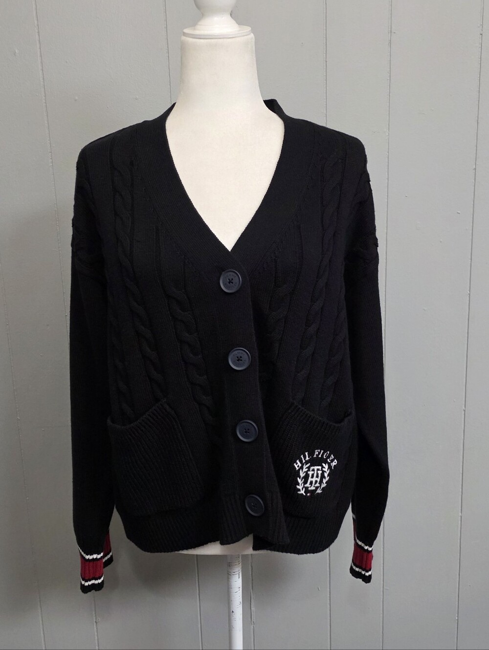 Tommy Hilfiger Cake Knit Varsity Cardigan Size L
